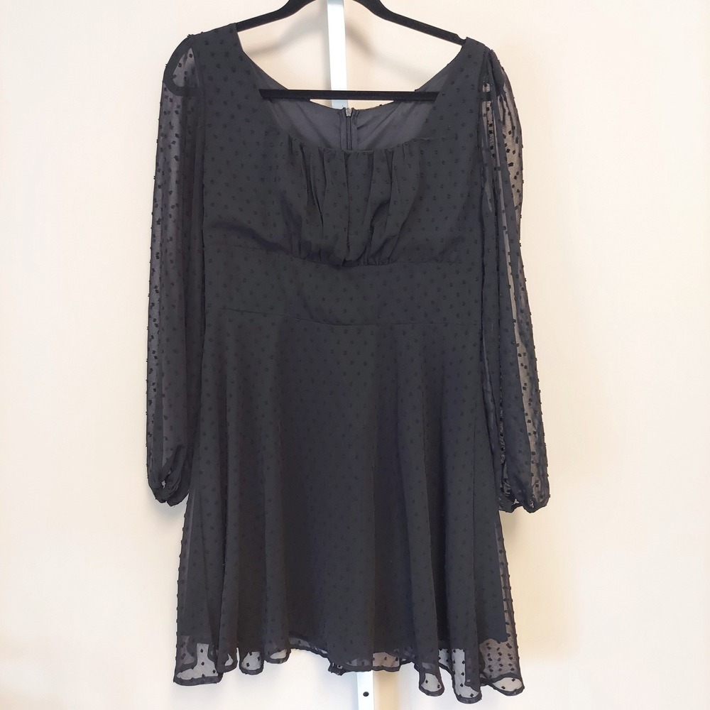 LYANER Swiss Dot Dress Square Neck Sheer Long Sleeve L‎ Whimsigoth Coquette